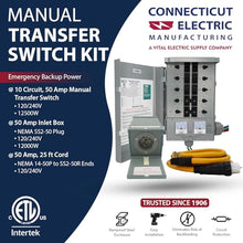 Connecticut Electric Series 2 Backup Power Manual Transfer Switch Kit, 50 Amp, 10 Circuits, with 25' Cord & Outdoor Rated 50A Inlet (Transfer Switch Kit - 25 ft Cord)