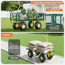 Yard Cart 1400 LBS Capacity, 10" Pneumatic Tires & Convertible Flatbed, Heavy Duty Steel Garden Utility Wagon for Lawn, Farm, Construction, Hauling Soil, Mulch, Firewood