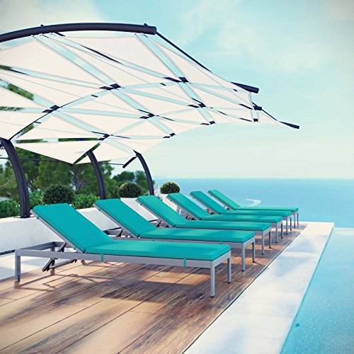 Modway Shore 6 Piece Outdoor Patio Aluminum Chaise with Cushions Silver Turquoise