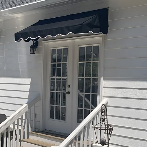 Easyawn Door and Window Sunbrella Canvas Awning / 5 Colors and 3 Sizes/Classic Awning (Black 8 feet Wide)