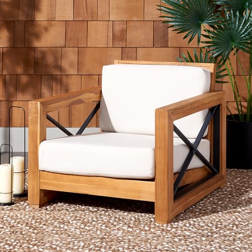 Safavieh Couture Curacao Brazilian Teak Outdoor Patio Club Chair Natural/White