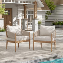 Christopher Knight Home Naomi Set of 2 Patio Acacia Wood Club Chair with Cushion, Handwoven Rope Lounge Chair Outdoor for Porch/Backyard, Stylish Garden Seating with Curved Backrest, Beige+Light Brown