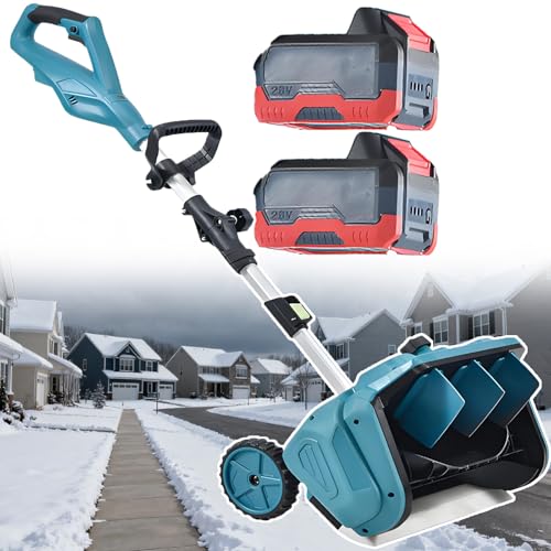 Outdoor Electric Snow Shovel, Cordless Push Snow Sweeper with 45° Adjustable Direction & (110-130cm) Telescopic Handle,for Household and Road Snow Removal 2batteries (2batteries)