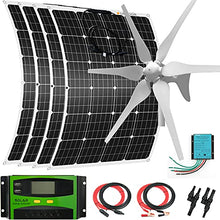 880 Watts 24 Volts Solar Wind Turbine Generator Power Hybrid System Kit: 1pc 400 Watt Wind Turbine + 4pcs 120W Flexible Mono Solar Panels Off Grid for Homes Roofs RV Bendable