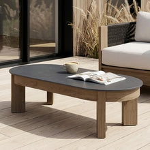Real Flame Stratton 55" Outdoor Coffee Table, Natural Stone top, Aluminum Frame, Weather-Resistant Patio Coffee Table for Garden, Pool, Balcony, Porch
