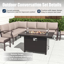 Kurapika 8-Piece Aluminum Patio Furniture Set with Propane Fire Pit Table, Modern Outdoor Sectional Sofa, Sand