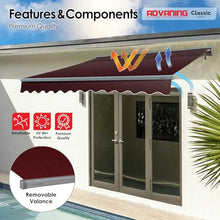 ADVANING Classic Series 10'X8' Manual Retractable Awning, 100% Acrylic UV+ Sun Shade Canopy, Burgundy (Solid), MA1008-A108H