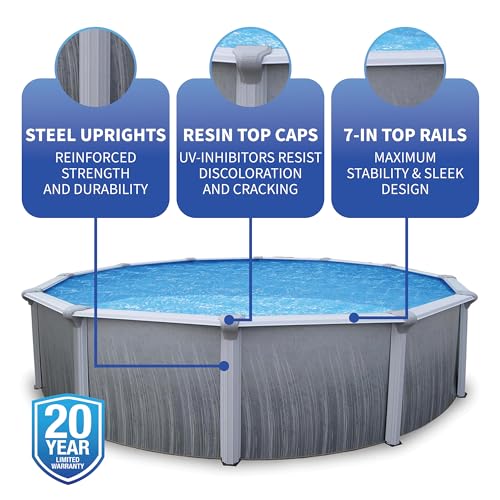 Blue Wave Martinique 24-Feet Round 52-Inch Deep 7-Inch Top Rail Metal Wall Swimming Pool Package Metallic