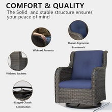 MeetLeisure 5 Piece Outdoor Patio Furniture Set Wicker Conversation Bistro Set Swivel Rocking Chairs with Side Table and Ottomans for Backyard, Porch, Deck(Mixed Grey/Blue)