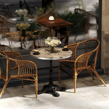 Hassyee Outdoor Marble-Look Sintered Stone 31.5" Round Coffee Table with Heavy-Duty Cast Iron Base, Patio Dining Table for Bistro, Cafe, Bar & Home Use (31.5" Round)