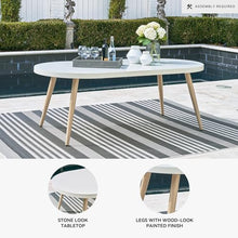 Signature Design by Ashley Seton Creek Casual Aluminum Outdoor Dining Table with Umbrella Hole and Cover Cap, White & Light Brown