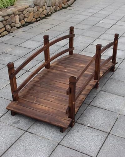ZIMGOD Wood Classic Arch Garden Bridge with Side Rails, 4.5 5 6ft Water Pond Footbridge, Little Garden Walkway Bridges, Retro Pond Bridge for Creek Farm(140cm (4.6ft))