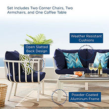 Lounge Sectional Sofa Chair Set, Aluminum, Metal, White Blue Navy, Modern, Outdoor Patio Cafe Bistro