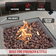 AMS 40" Square Concrete GFRC Natural Gas Fire Pit Table Bundle - Light Gray