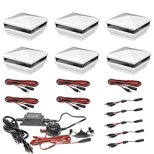 WEATHERABLES Neptune 4x4 Post Cap Lights – Durable Low Voltage Post Lights with Photocell Sensor and Easy Installation for Vinyl Decks, Patios, Porches and More (6 Caps)