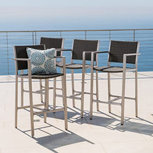 Christopher Knight Home Cape Coral Outdoor Wicker Bar Stools, 4-Pcs Set, Grey