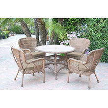 Jeco Windsor Honey Wicker Dining Set with Faux Wood Top and Cushion Turquoise