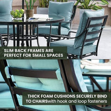 Hanover Lavallette 5-Piece Outdoor Dining Set with Swivel Rocker Chairs and Glass-Top Table Blue