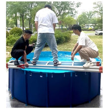 Zfmnoyev Canvas Fish Pond Pool, Large Round Pool Above Ground with Brackets, Foldable Water Storage Tank, Easy to Install, for Koi Pond Culture Agricultural Irrigation(1x0.6 m)
