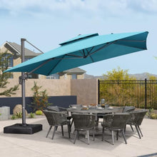 OROTLECT 12' x 12' Square Double Top Cantilever TiltIng Umbrella With Base And 360°Rotation,Turquoise Blue