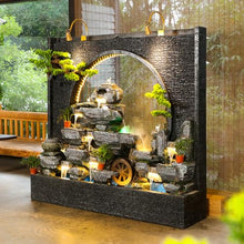 Outdoor Water Fountain with LED Light, Cement, Rockery Texture, 58L x 70H x 17W inches, for Living Room, Balcony, Dining Room, Garden Club,Housewarming Gift.Multiple Options(A)