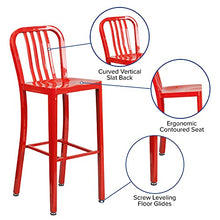 BizChair 2 Pack 30" High Red Metal Indoor-Outdoor Barstool with Vertical Slat Back