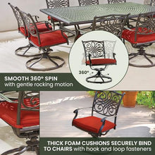 Hanover Traditions 11-Piece Modern Outdoor Dining Set with Rust Resistant Cast Aluminum Table and 10 Red Swivel Rocker Chairs
