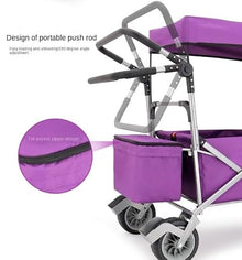 CWENZXDIA Garden Wagon Folding Garden Trolley Cart Heavy Duty Wagon with Canopy for Outdoor Camping Beach Pull Truck with 4 Wheels Utility Cart(Grey)