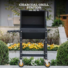 Ash & Ember 390 Sq. In Patio Cart Charcoal Grill with Cover, Side Shelf and Tool Hooks for BBQ Cooking Prep & Accessories, Mobile Heavy-Duty Park-Style Outdoor Grills & Smokers