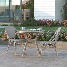 EMMA + OLIVER Massalia Indoor/Outdoor Bistro Set - Black & White Textilene - Light Natural Bamboo Frame