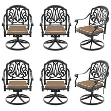 Cast Aluminum Patio Swivel Chair 6PCS With Black Frame and Brown Cushions