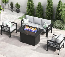 LayinSun Aluminum Furniture Set with Fire Pit Table 4-Piece Patio Sectional Sofa Black