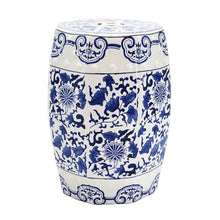 PAYUERHB Outdoor Glazed Hollow Imitation Blue & White Porcelain Drum Side Table, Chinese, Traditional, Asian, Ancient