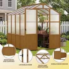 Wooden Walk-in Greenhouse with 6mm Polycarbonate Panels and Adjustable Roof Vents for Garden, Backyard, Patio, Lawn