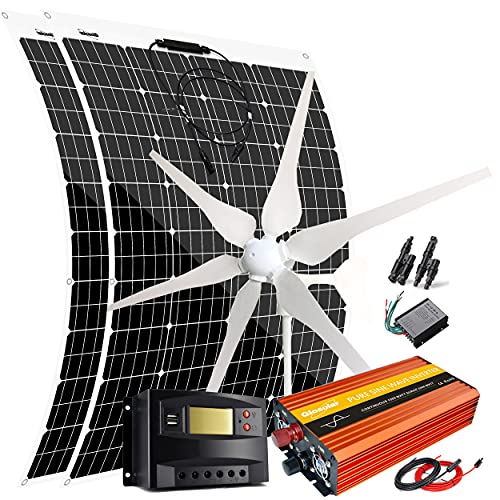 640W Wind Solar Power Complete Kit with 1000W Inverter: 400W Wind Turbine Generator + 2pcs 120W Flexible Solar Panels + Controller + Cables for Off Grid 12V 24V Battery Charging