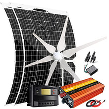 640W Wind Solar Power Complete Kit with 1000W Inverter: 400W Wind Turbine Generator + 2pcs 120W Flexible Solar Panels + Controller + Cables for Off Grid 12V 24V Battery Charging