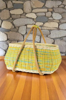 Handmade Woven Picnic Basket Organizer 18x14 inches Rattan Oval Decorative Storage - Multicolor