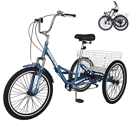DoCred Adult Folding Tricycle 7-Speed 20/24/26-Inch Peacock Blue