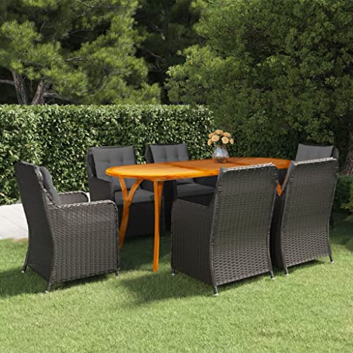 ZQQLVOO 7 Piece Patio Dining Set Black, Outdoor Bistro Set, Balcony Furniture Set, Outdoor Bistro Table and Chairs Set for Yard Backyard Lawn Porch Poolside Balcony