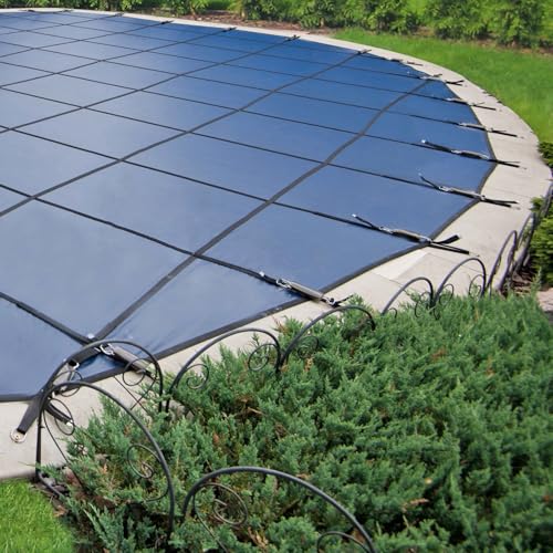 LZMZMQ Winter Pool Cover 1 2 3 5 6 8 10 M 12 Meters Round Above Ground, Pool Safety Covers for Inground Pools/Pool Leaf Net Cover for Wood Deck & Concrete Ground, with Installation Tool(33ft/10m)