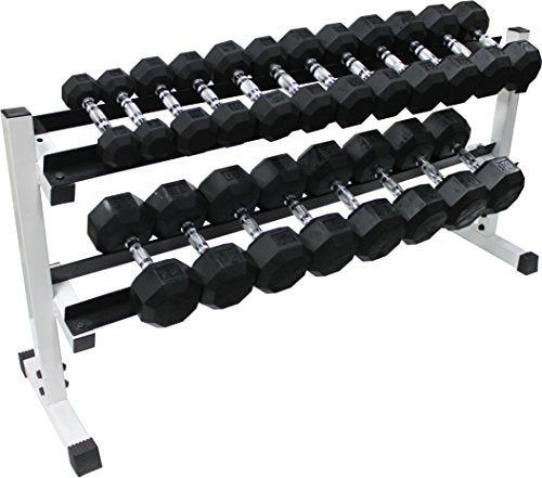 Ader Octagon Rubber Dumbbells 5-60 LB (780LB) w/ 2 Tier 72" Dumbbell Rack