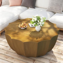 35" Indoor Round Coffee Table, Waterproof Coffee Table Modern MgO Cement Design End Tables for Living Room, Outdoor Patio Coffee Tables for Garden, Backyard, Balcony, Wood