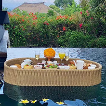MNSSRN Set of 2 Rattan Trays with Handle, Rattan Refreshment Tray, Hand Rattan Woven Tray, Wicker Tray Swimming Pool Floating Drink Breakfast Tea Tray,Yellow