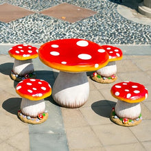 AUQMTAIN Mushroom Statue Table Stool, Resin Creative Landscape Sculpture Decoration, Yard Lawn Pond Ornament (Mushroom Table Set)