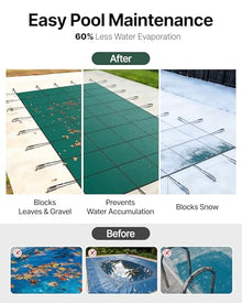 VEVOR Inground Pool Safety Cover, Fits 20 ft x 40 ft Rectangular Winter Pool Cover with Right Step, Triple Stitched, High Strength Mesh PP, Good Rain Permeability, Installation Hardware Included