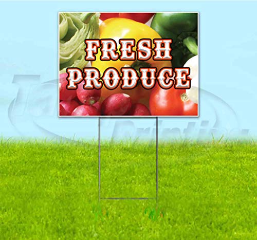 Fresh Produce (18" X 24") Yard Sign, Quantity Discounts, Multi-Packs, Includes Metal Step Stake, Bandit Sign