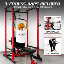 Mappding Power Cage with LAT Pulldown, Multi-Functional Squat Rack Red