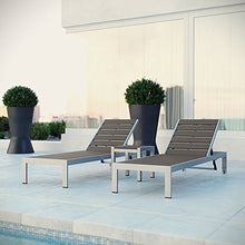 Modway Shore Aluminum Outdoor Patio Chaise Lounge Chairs and Side Table Grey