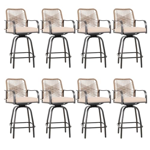 GOOGIC Outdoor Bar Stools Set of 8, Wicker Patio Bar Height Stool