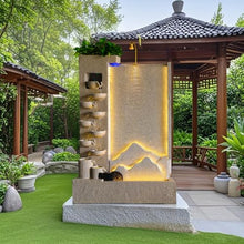 Modern Cement Water Fountain with Lighting, Mist & Waterwheel – 6.89ft Tall Indoor/Outdoor Decor for Garden, Entryway, Pool,Housewarming Gift (Left)(Left)